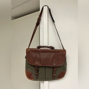 Holland/Mulholland Brothers Brown Leather and Canvas Messenger Bag, Made in USA